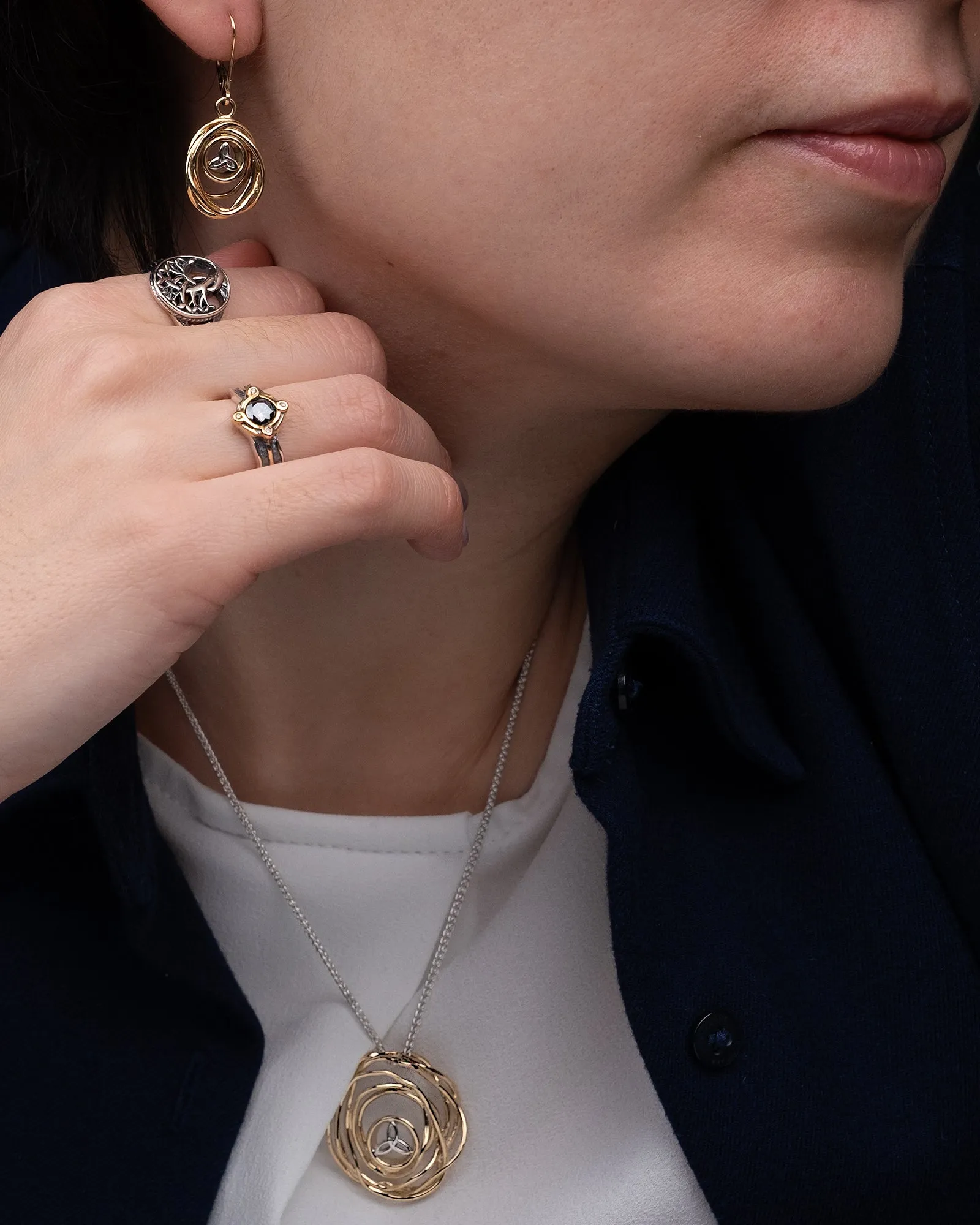10k or 14k Yellow and White Gold Celtic Cradle of Life Drop Earrings