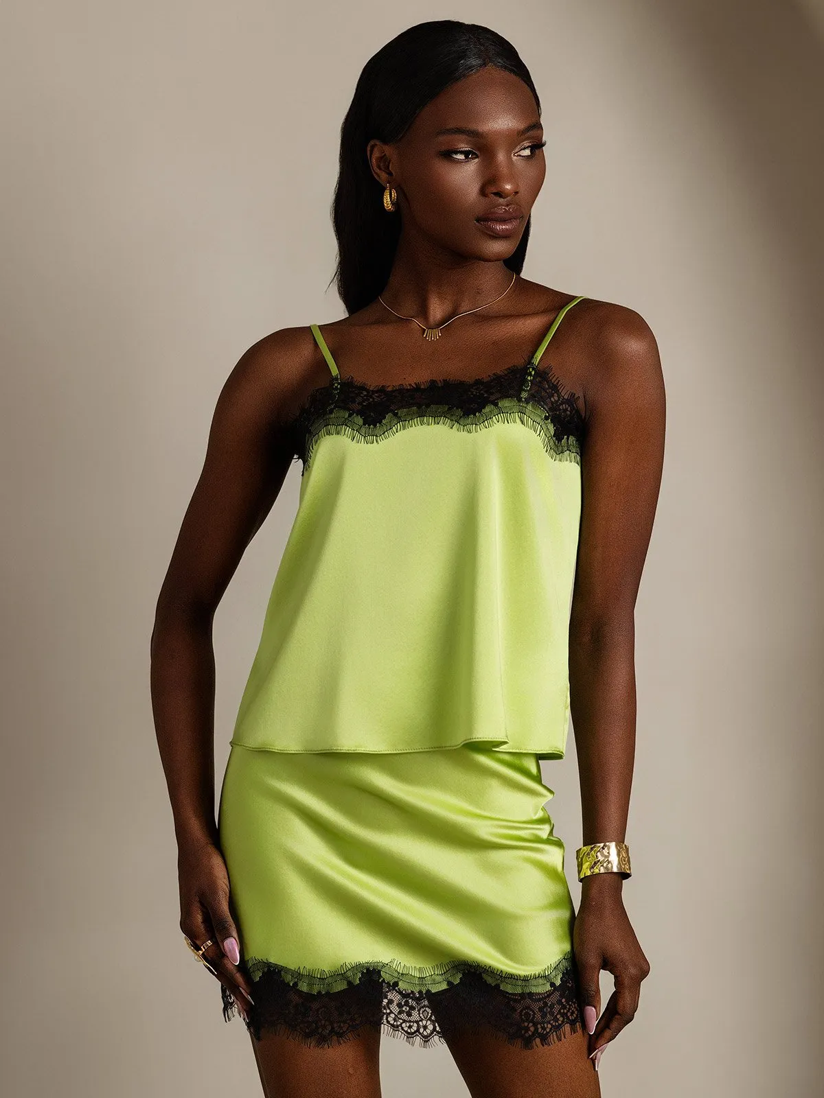 19Momme Silk Spaghetti Strap Camisole Short skirt Set