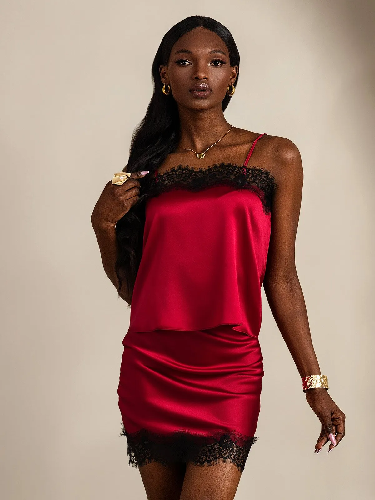 19Momme Silk Spaghetti Strap Camisole Short skirt Set