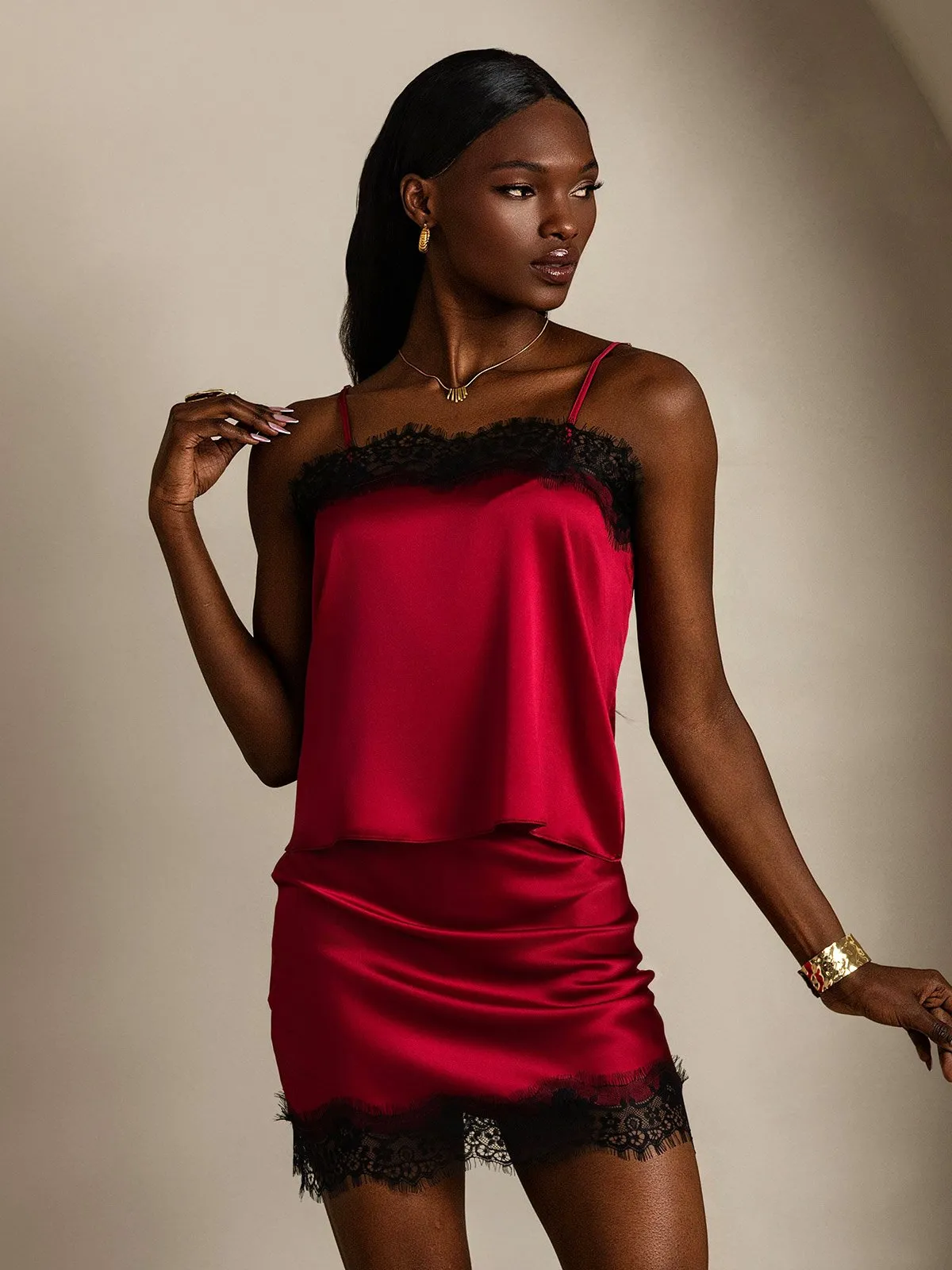 19Momme Silk Spaghetti Strap Camisole Short skirt Set