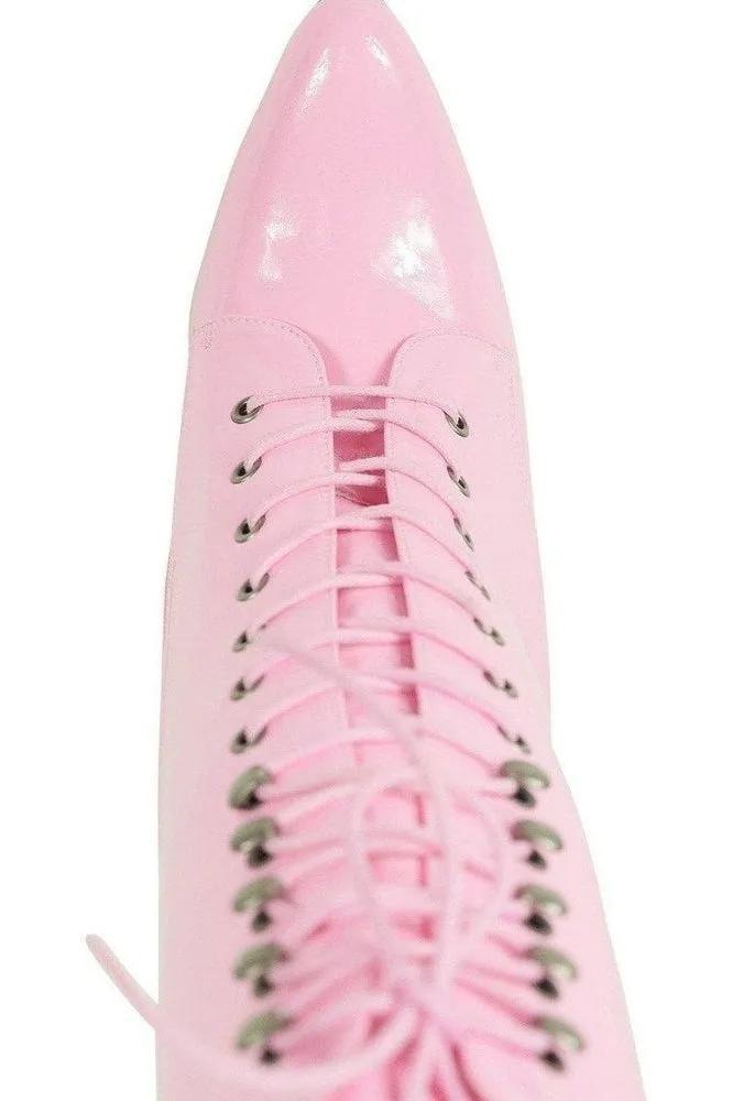 6375-Granny Mid Calf Ankle Boot | Pink Patent