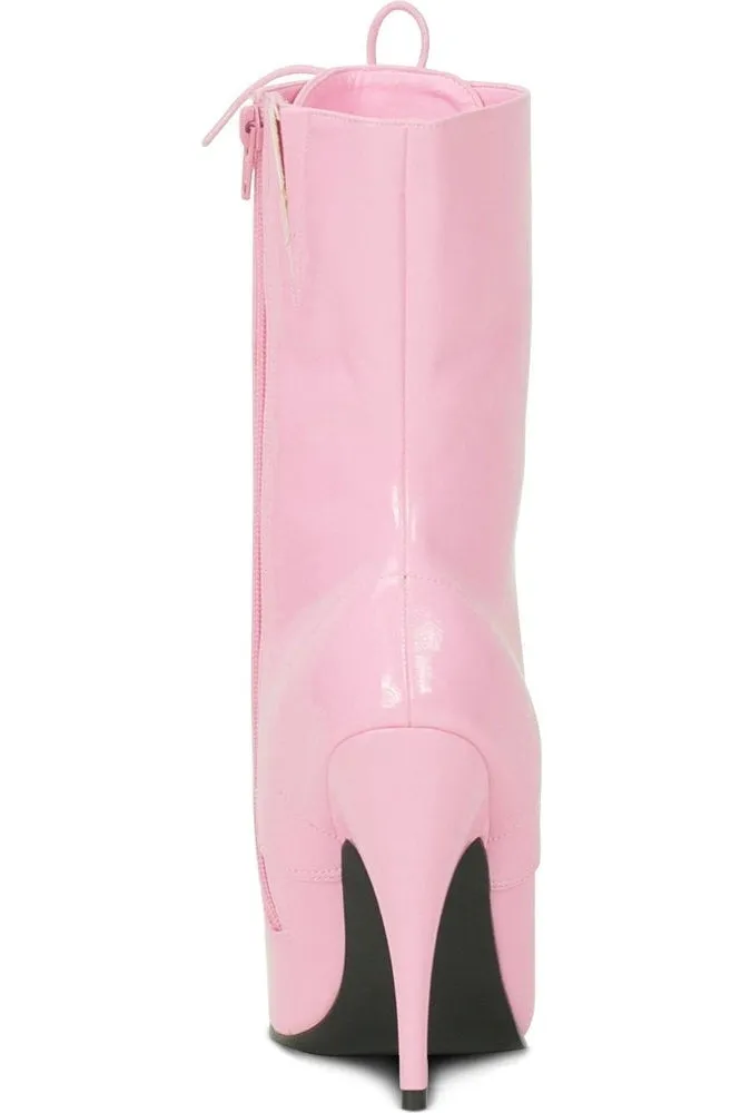 6375-Granny Mid Calf Ankle Boot | Pink Patent