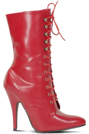 6375-Granny Mid Calf Ankle Boot | Red Faux Leather