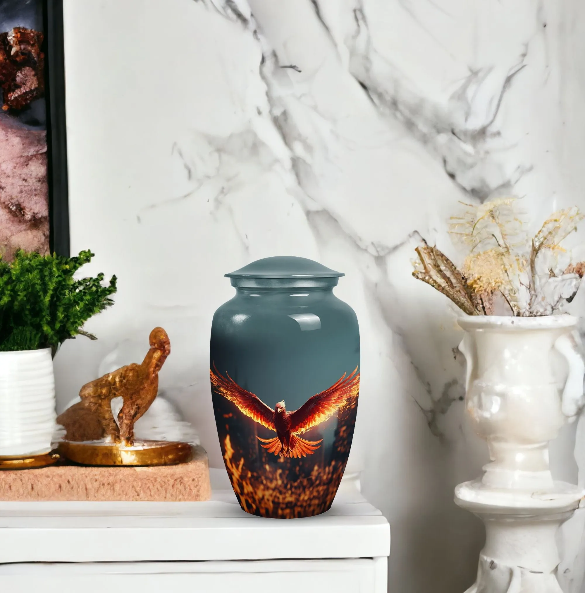 Angry Red Phoenix Memorial Tribute: Timeless Keepsake Urn