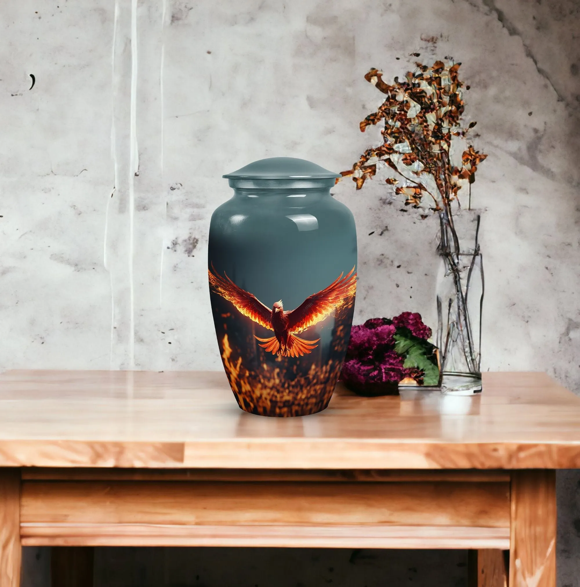 Angry Red Phoenix Memorial Tribute: Timeless Keepsake Urn