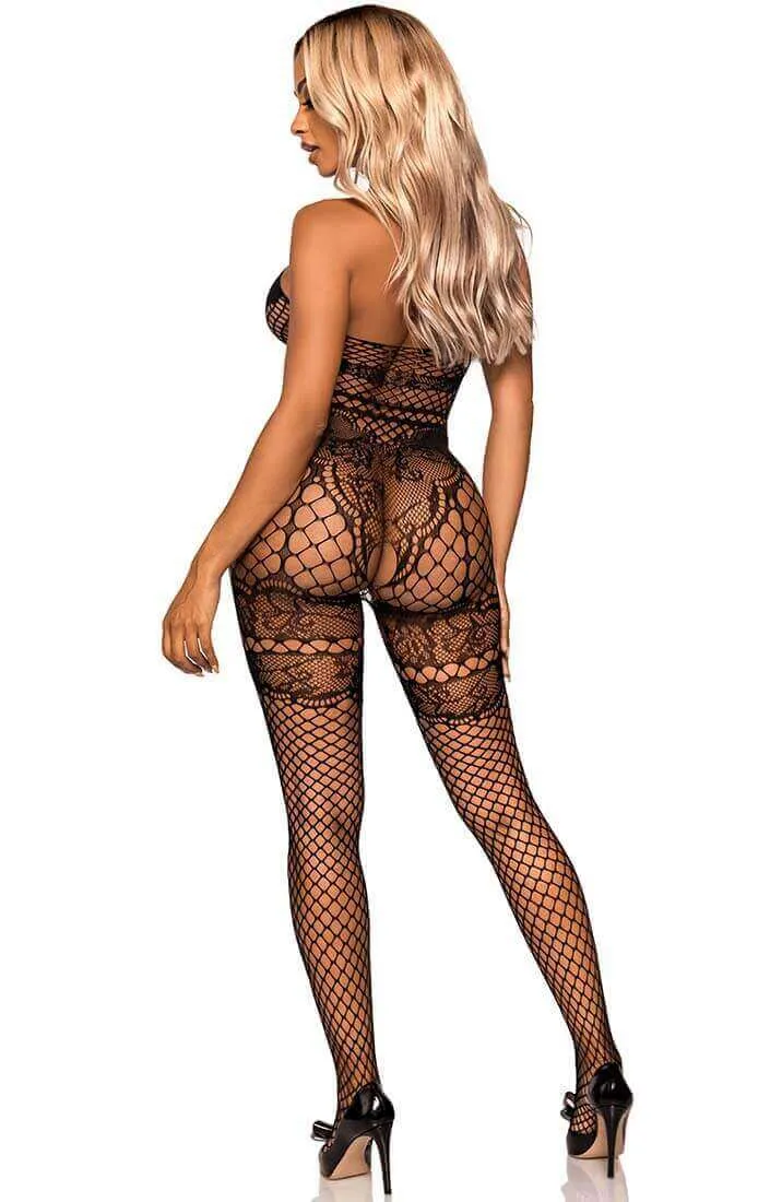 Black crotchless halter neck bodystocking - On Display