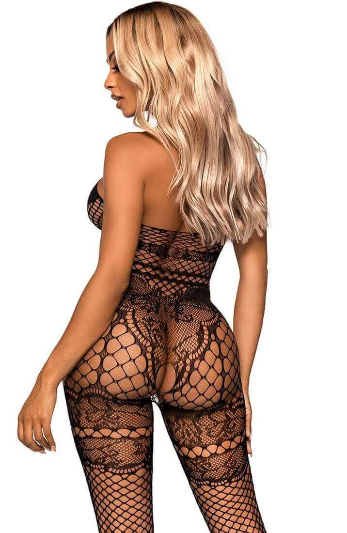 Black crotchless halter neck bodystocking - On Display