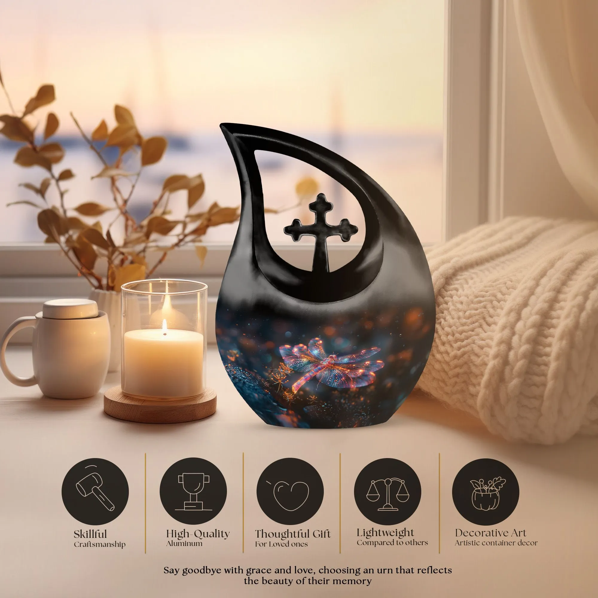 Cosmic Dragonfly Dance Memorial Urn, Large Aluminium Cremation