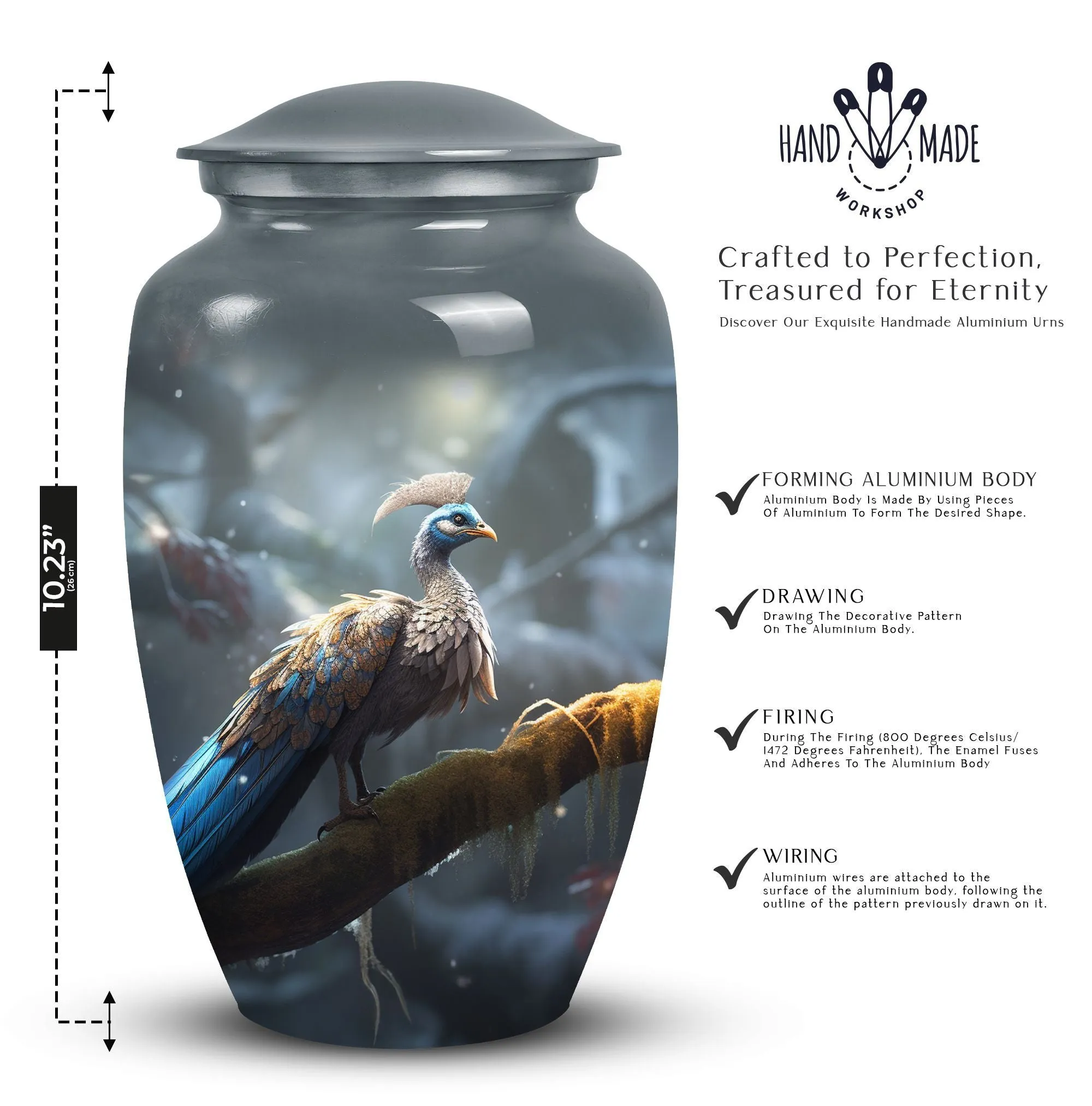 Dancing Peacock Engraved Cremation Urn For Storing Ashes