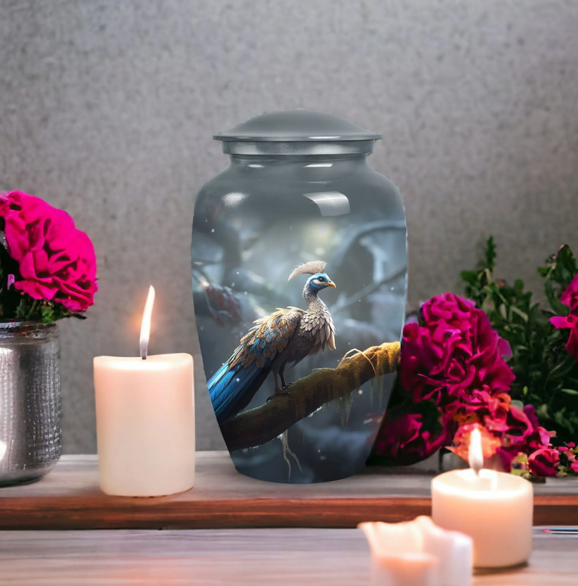 Dancing Peacock Engraved Cremation Urn For Storing Ashes