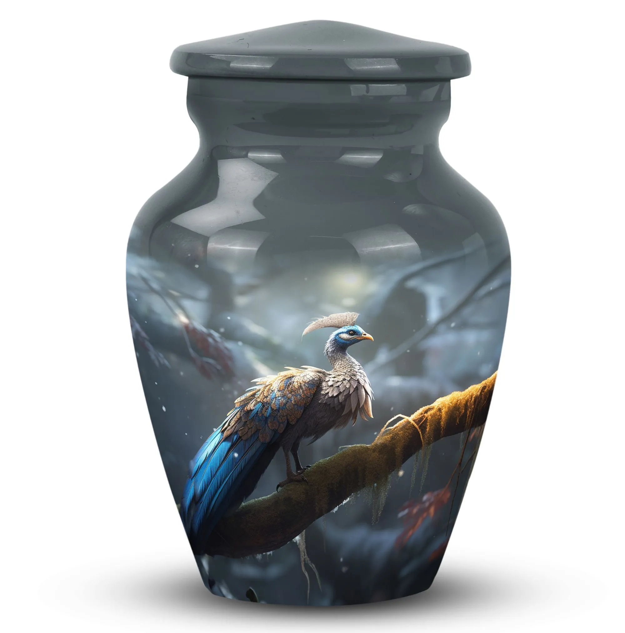 Dancing Peacock Engraved Cremation Urn For Storing Ashes