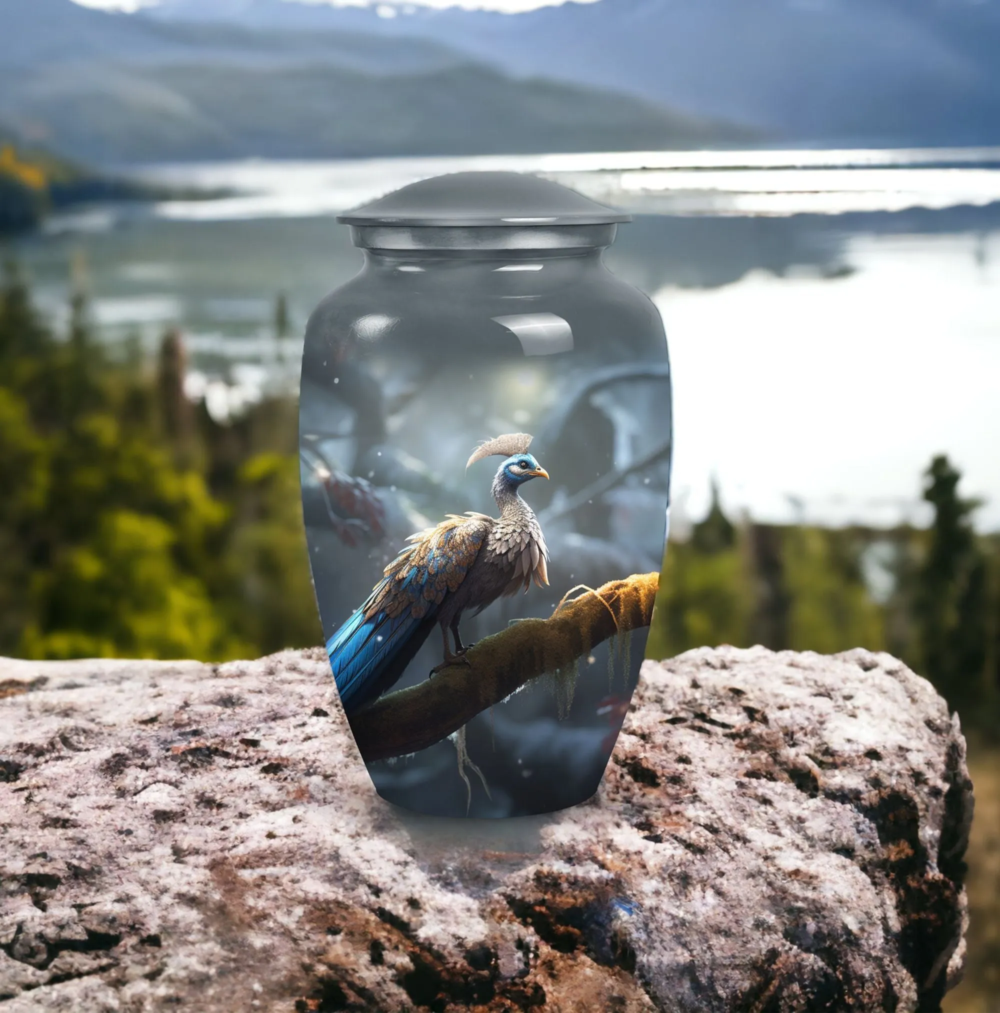 Dancing Peacock Engraved Cremation Urn For Storing Ashes