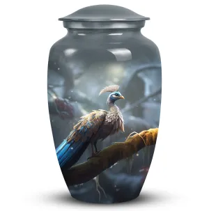 Dancing Peacock Engraved Cremation Urn For Storing Ashes