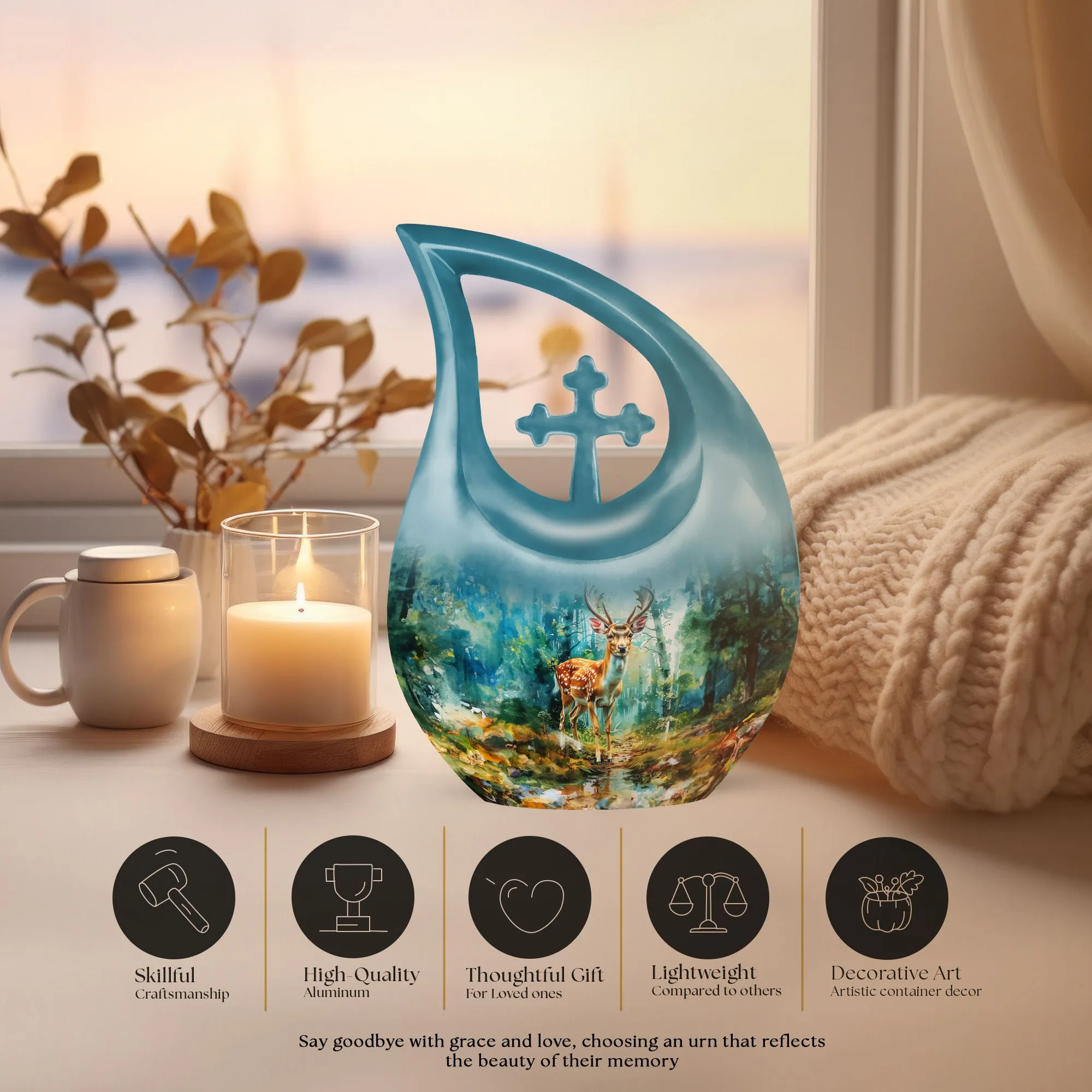 Deer Themed Eternal Keepsake - Aluminium Memorial Urn for Ashes
