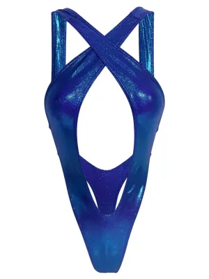 Diamond Dolls Shine Hallicon Bodysuit- Royal Blue