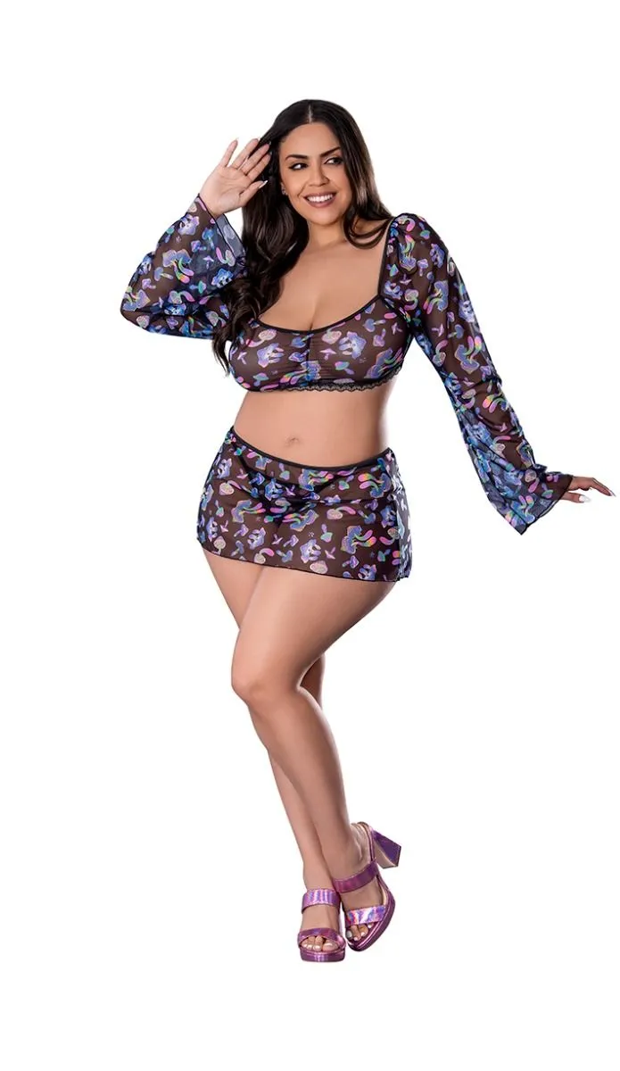 Exposed Magic Silk Glow In The Dark Crop Top, Skirt & G-String Set M376