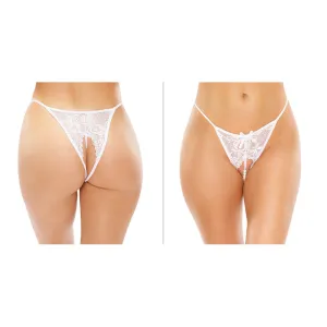 Fantasy Lingerie Calla Crotchless Lace Pearl Panty White L/XL