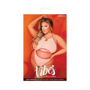 Fantasy Lingerie Vibes Just Peachy Cut-Out Halter Top & Cheeky Panty Peach Queen Size