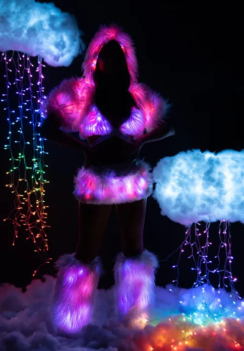 Faux Fur Light-Up Skirt - White Blue FF427