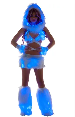 Faux Fur Light-Up Skirt - White Blue FF427