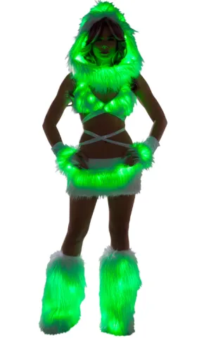 Faux Fur Light-Up Skirt - White Green FF427