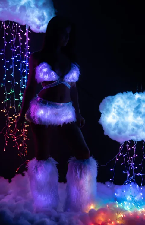Faux Fur Light-Up Skirt - White Pink FF427