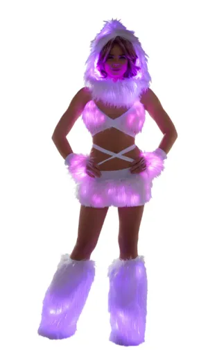 Faux Fur Light-Up Skirt - White Pink FF427