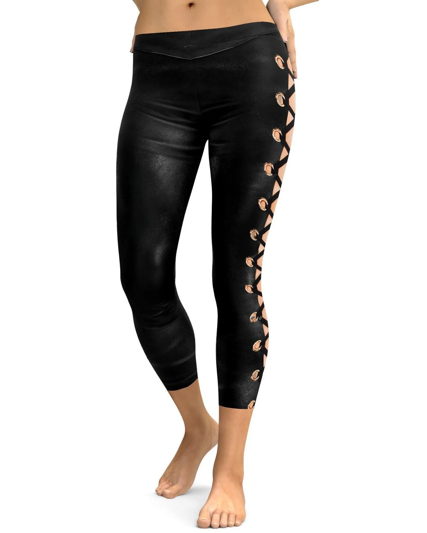 Faux Lace Up Capris