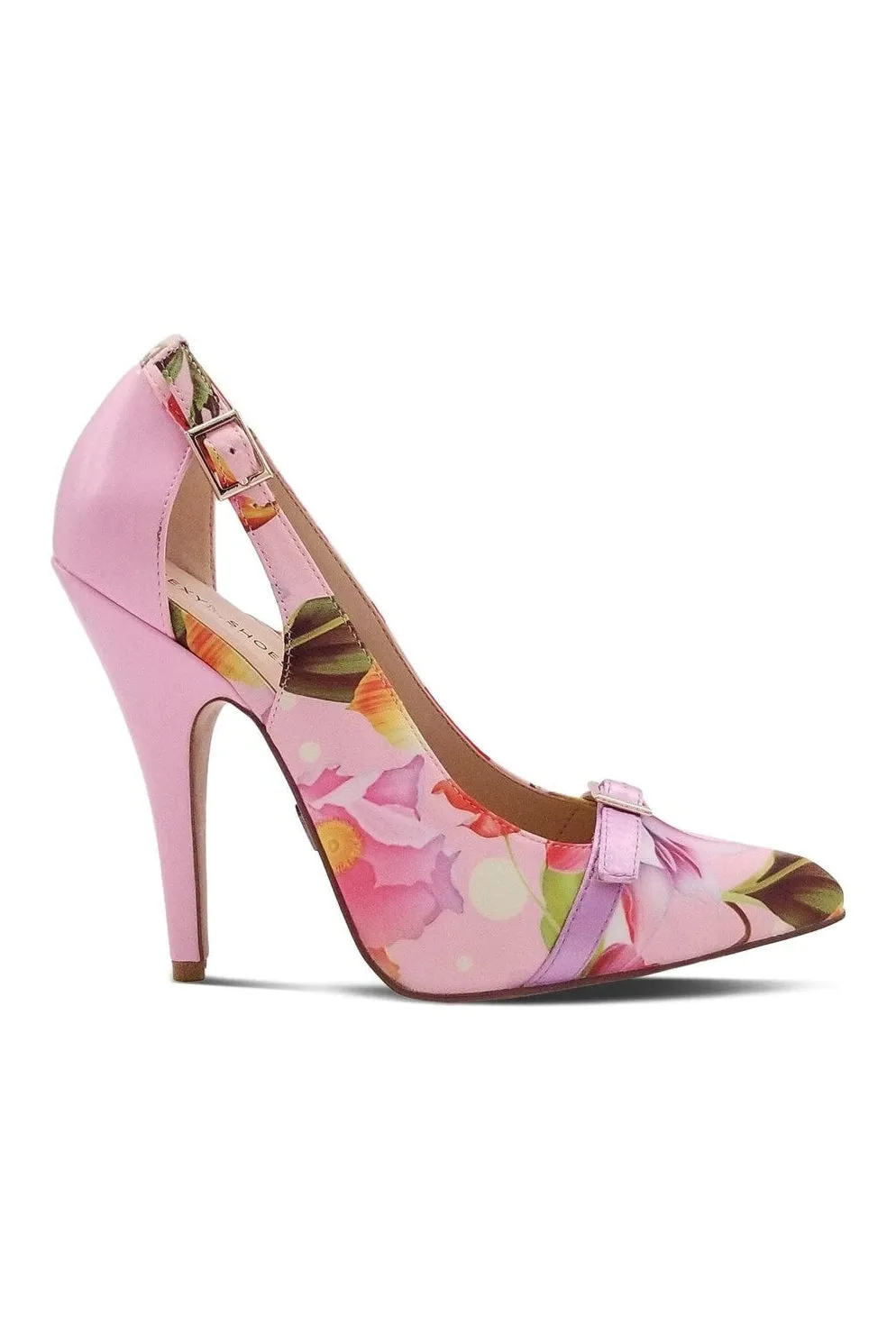 Flirty Floral Print Pump with Buckle Detail