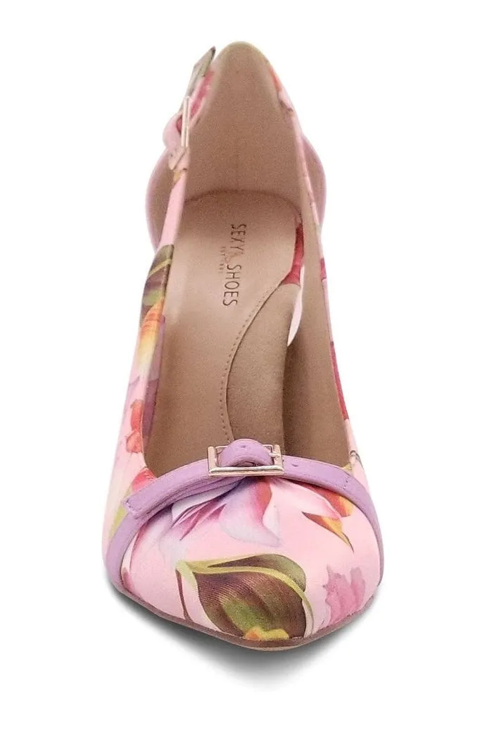 Flirty Floral Print Pump with Buckle Detail