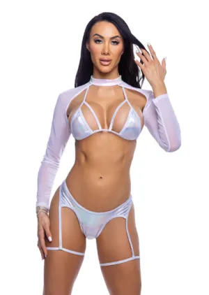 Holographic Fishnet Shrug - 6656 White