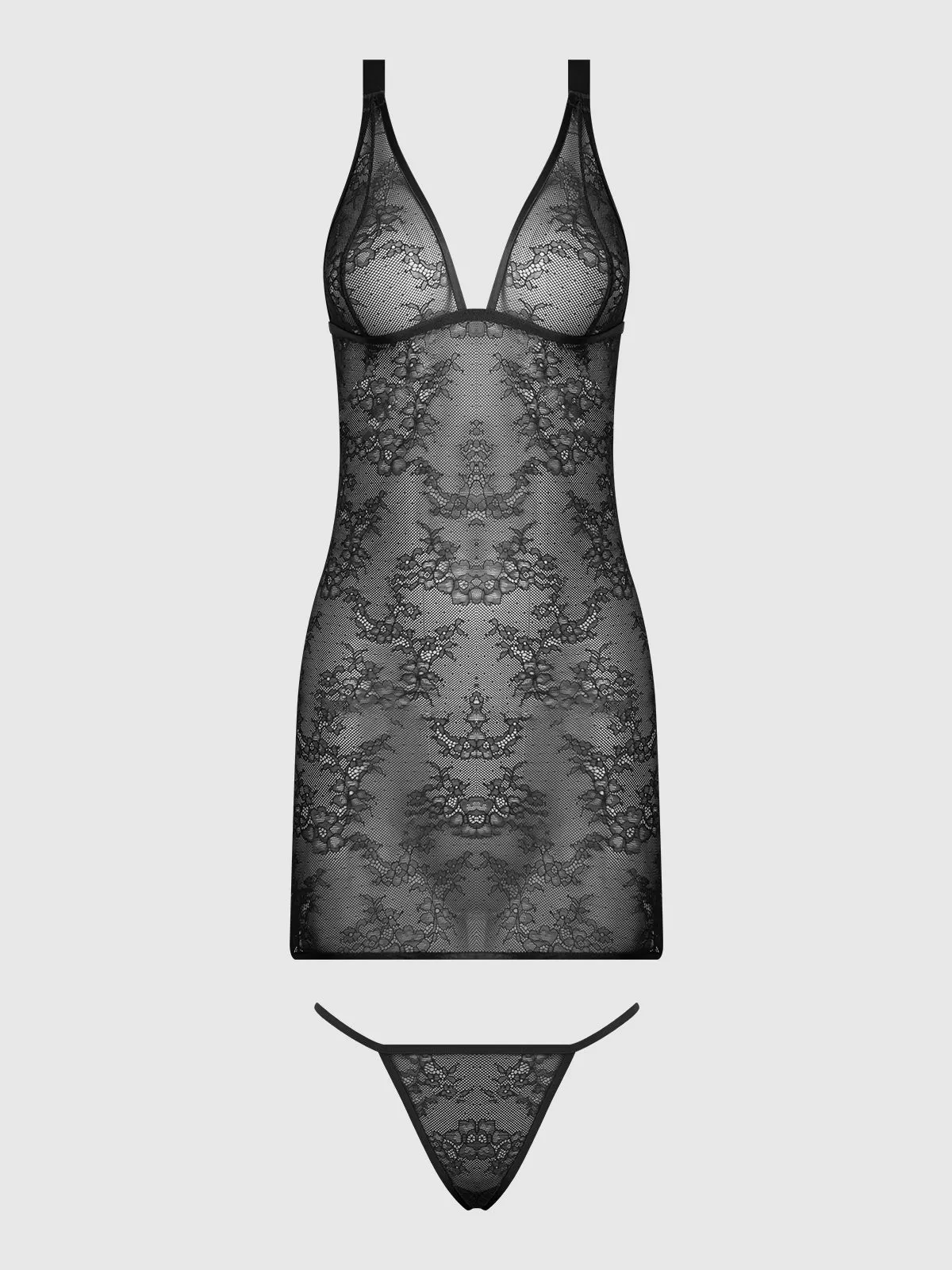 Kiki Lace Plus Size Strappy Chemise Set in Black