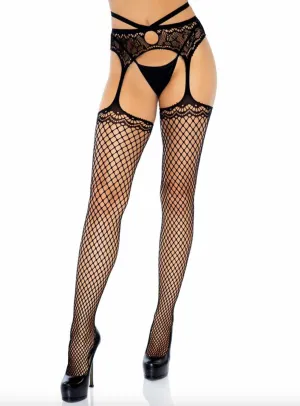 Leg Avenue Industrial Net Stockings with Attached Strappy Garter Belt 1779