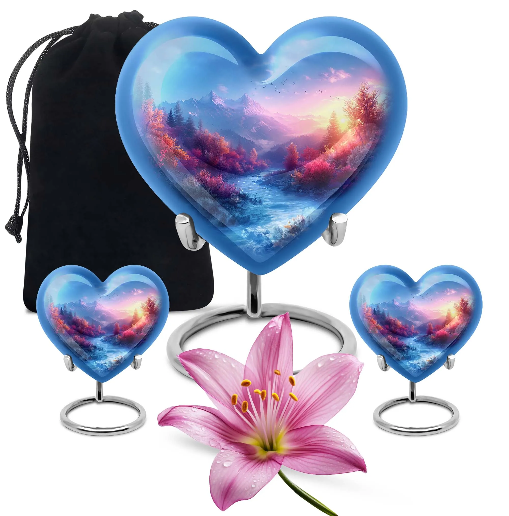Mountains Legacy: Heart-themed Memorial Urn for Human Ashes