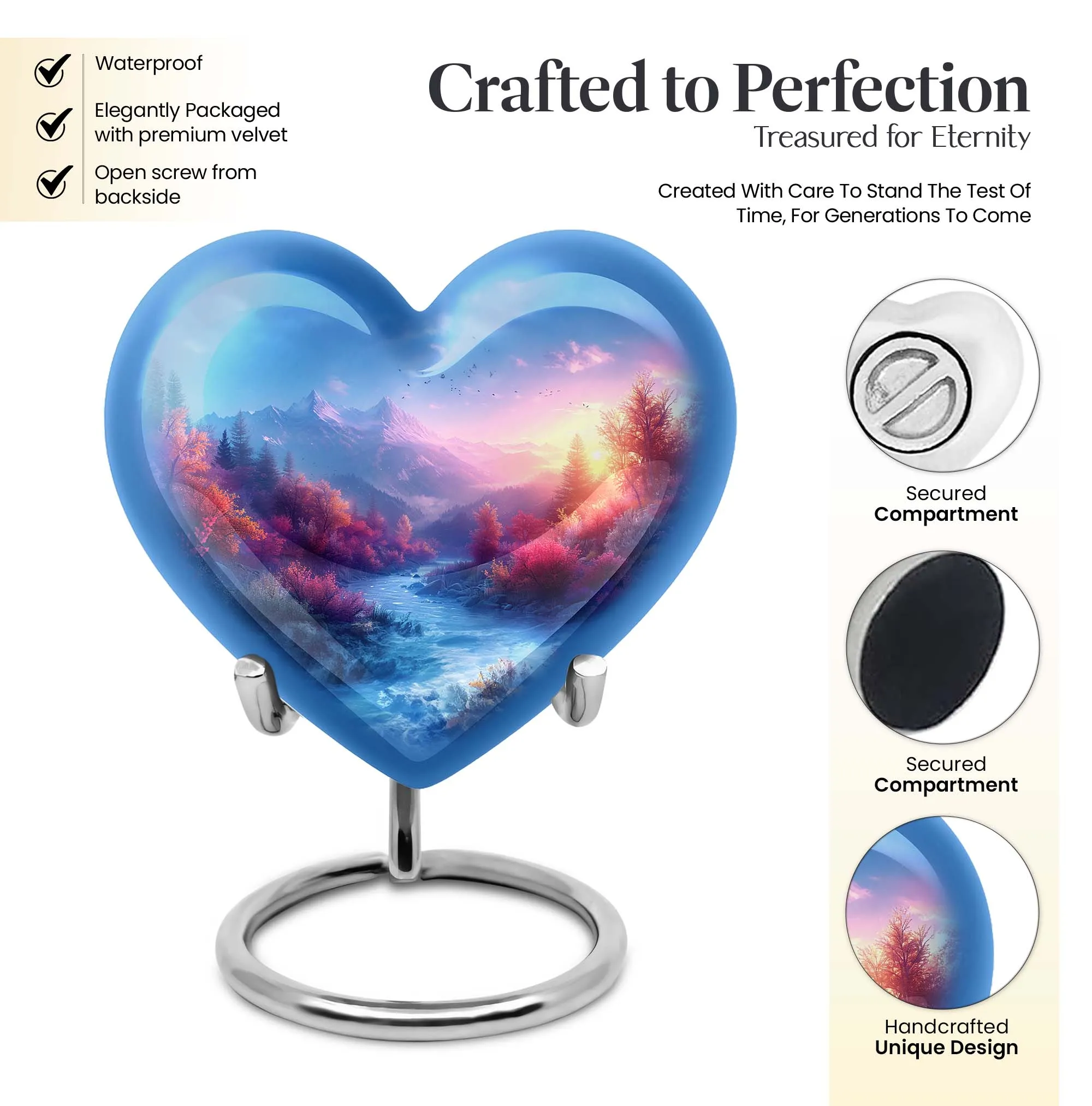 Mountains Legacy: Heart-themed Memorial Urn for Human Ashes