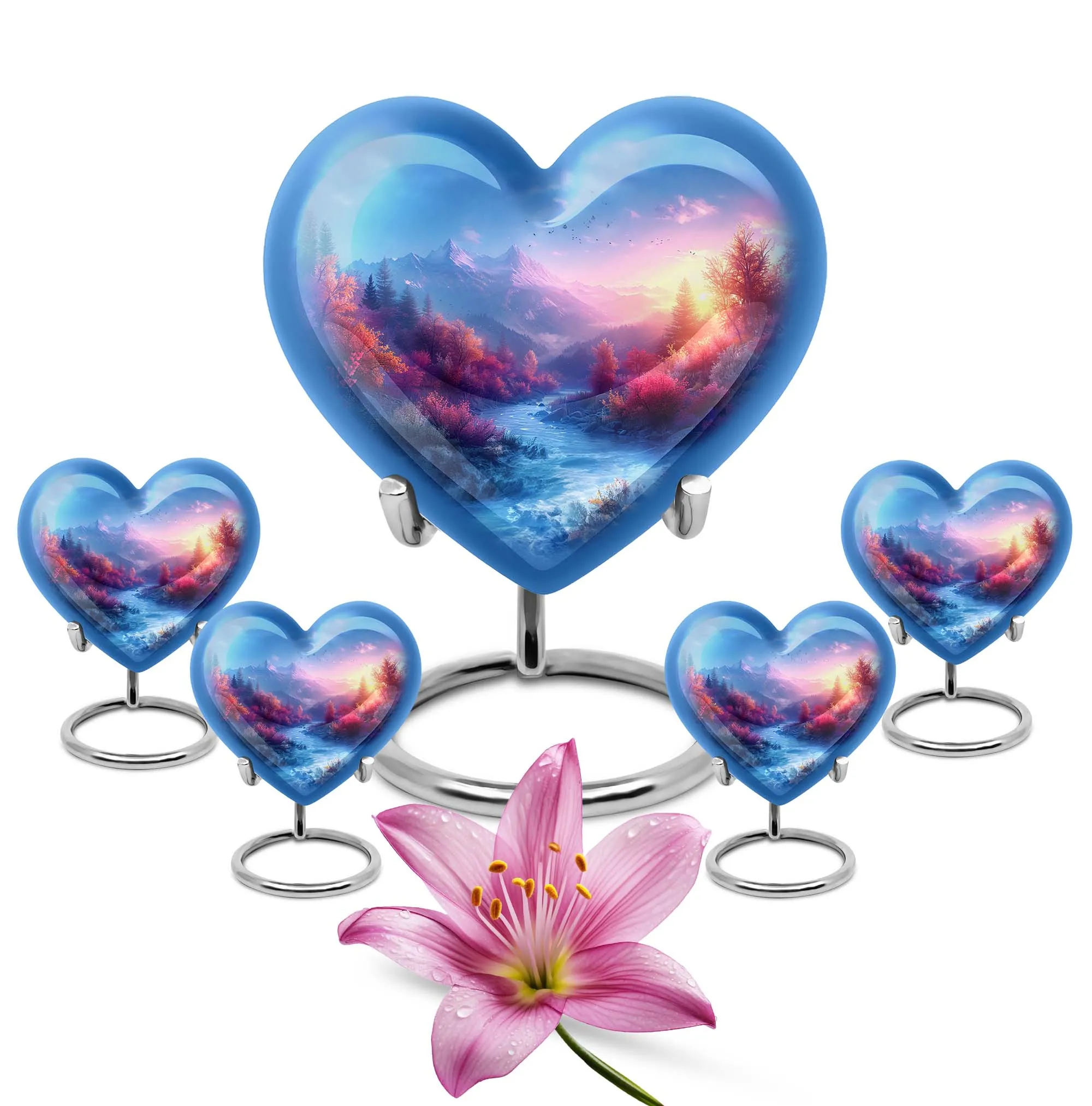 Mountains Legacy: Heart-themed Memorial Urn for Human Ashes
