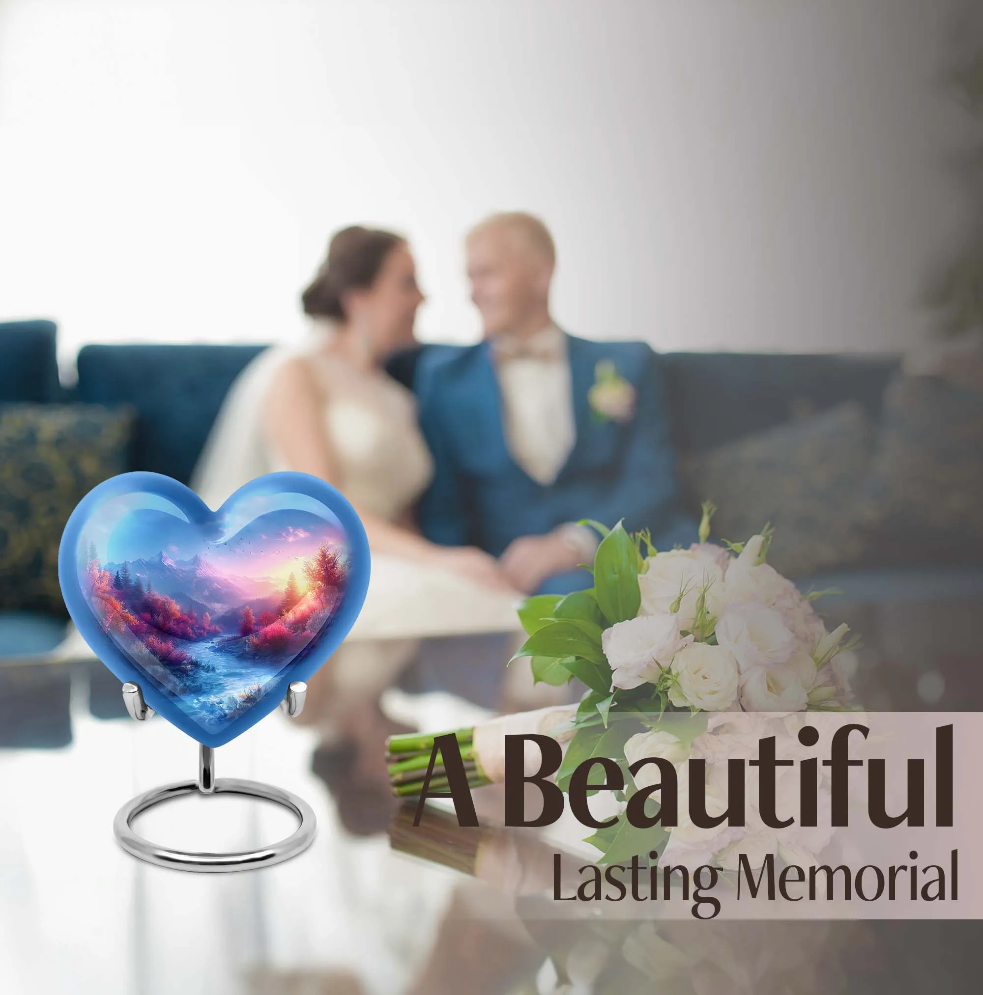 Mountains Legacy: Heart-themed Memorial Urn for Human Ashes