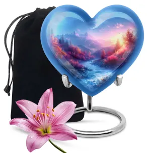 Mountains Legacy: Heart-themed Memorial Urn for Human Ashes