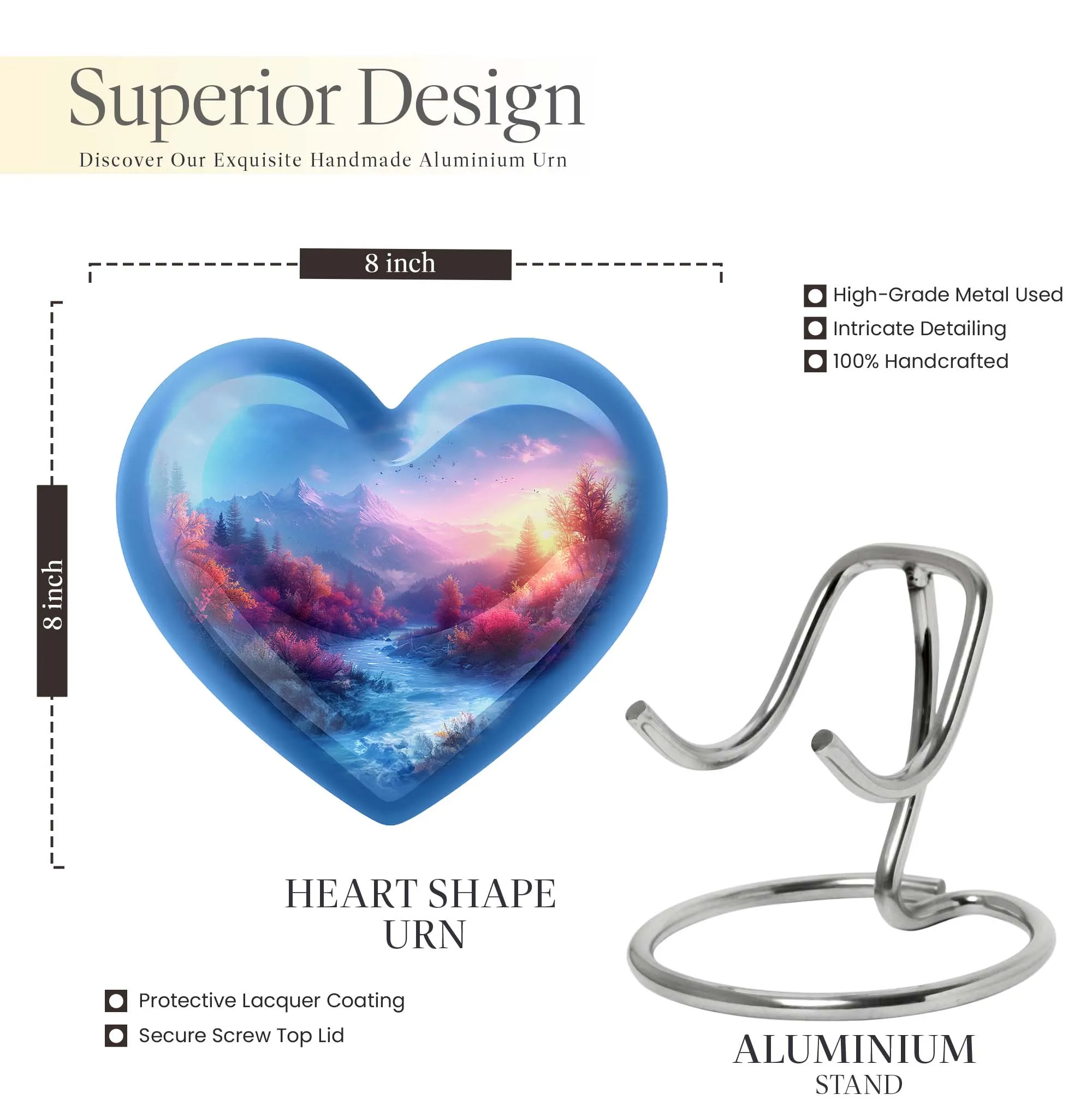 Mountains Legacy: Heart-themed Memorial Urn for Human Ashes