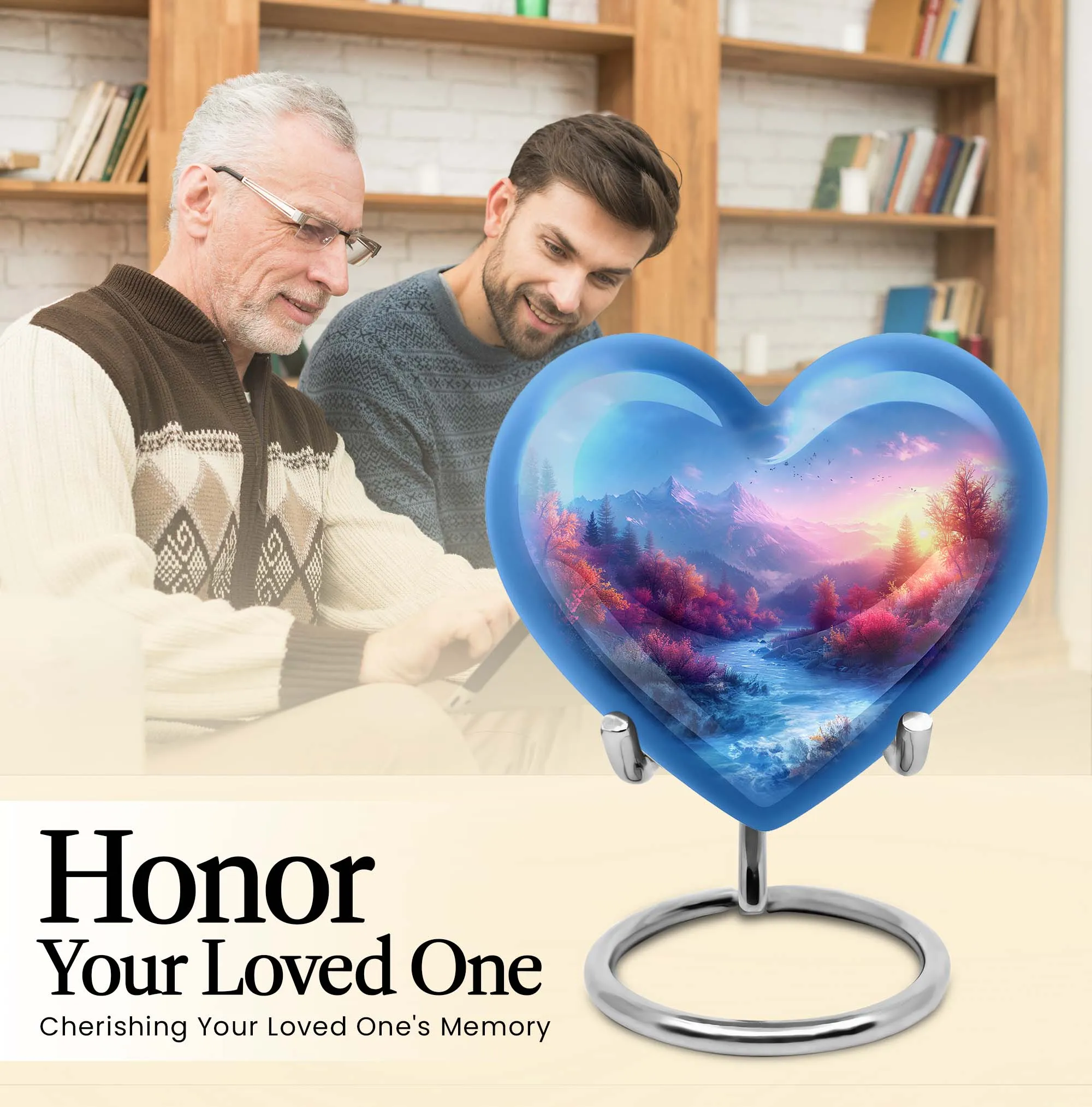 Mountains Legacy: Heart-themed Memorial Urn for Human Ashes