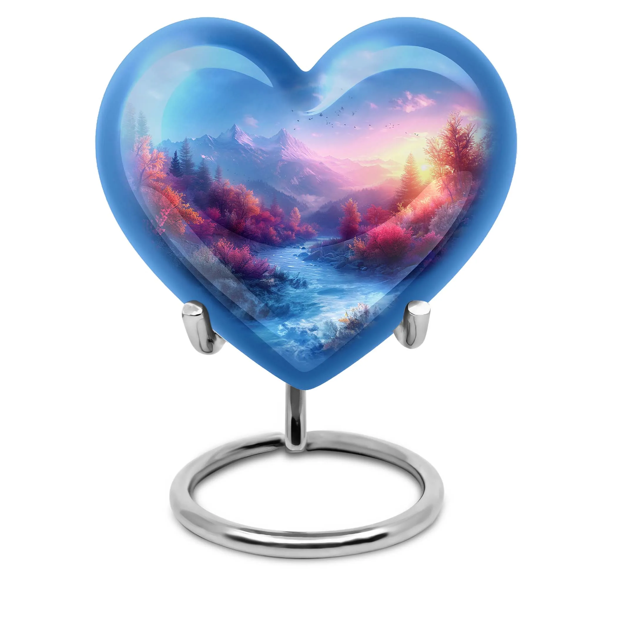 Mountains Legacy: Heart-themed Memorial Urn for Human Ashes