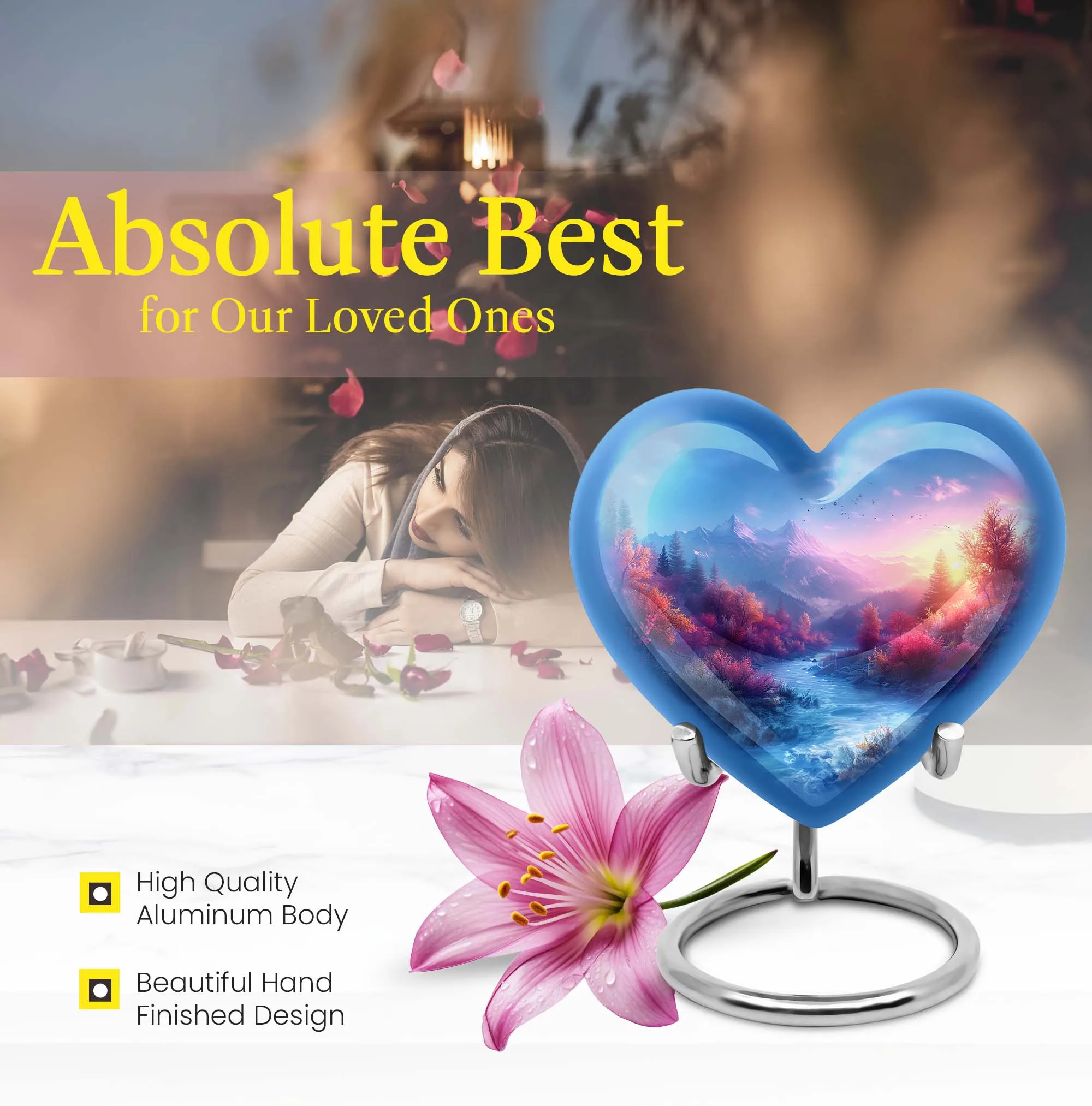 Mountains Legacy: Heart-themed Memorial Urn for Human Ashes