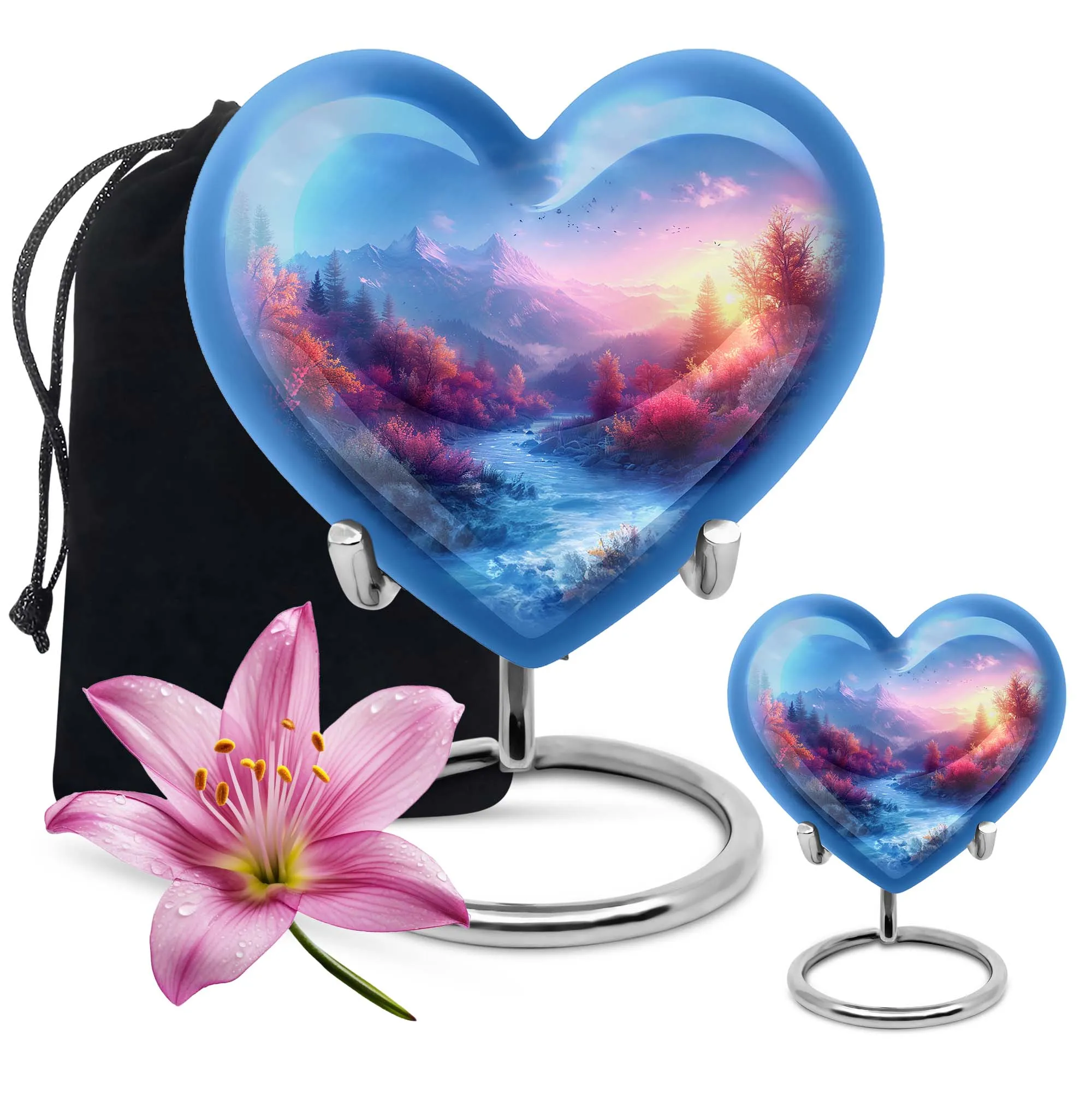 Mountains Legacy: Heart-themed Memorial Urn for Human Ashes