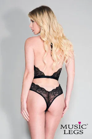 Music Legs Lingerie Halter Lace Teddy With Cheeky Back ML80054