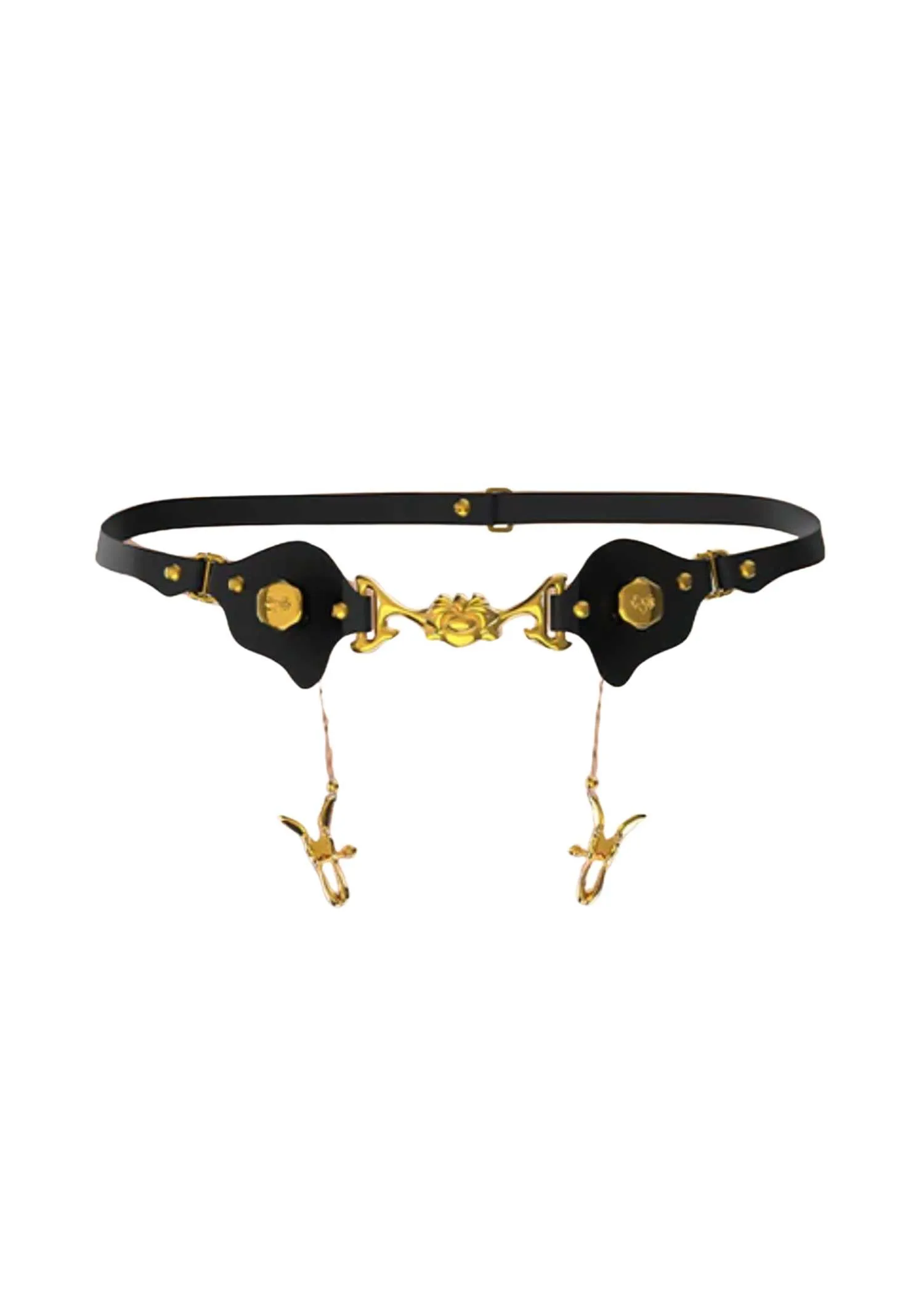 Mystic Bond Leather Belt with Labia Clamps