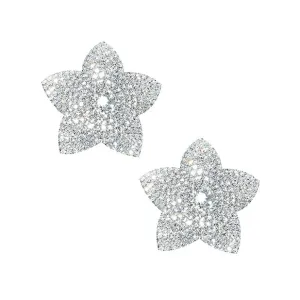 Neva Nude - Burstin Blooms Crystal Jewel Reusable Silicone Pasties Nipple Covers O/S (Silver)