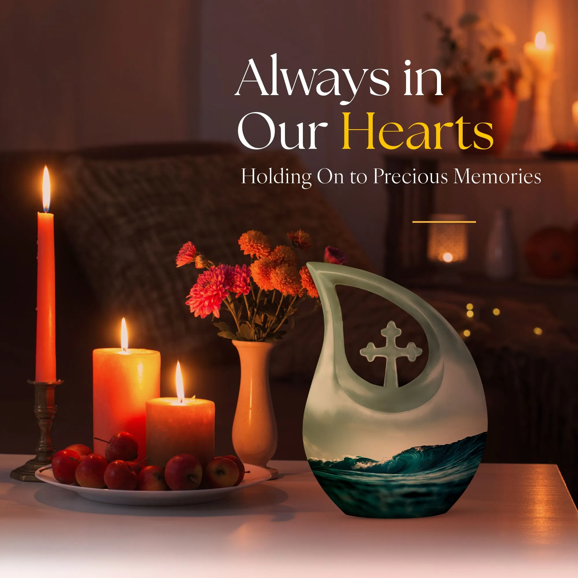 Ocean Waves Urn: Embracing Cross Drop Memorial Keepsake Urn