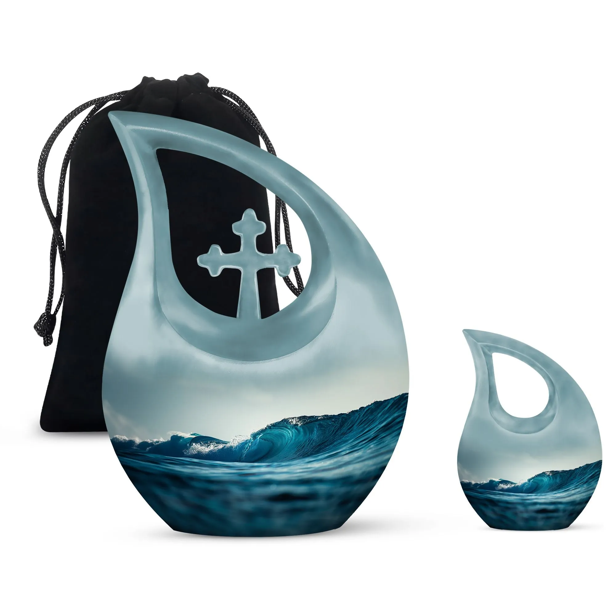 Ocean Waves Urn: Embracing Cross Drop Memorial Keepsake Urn