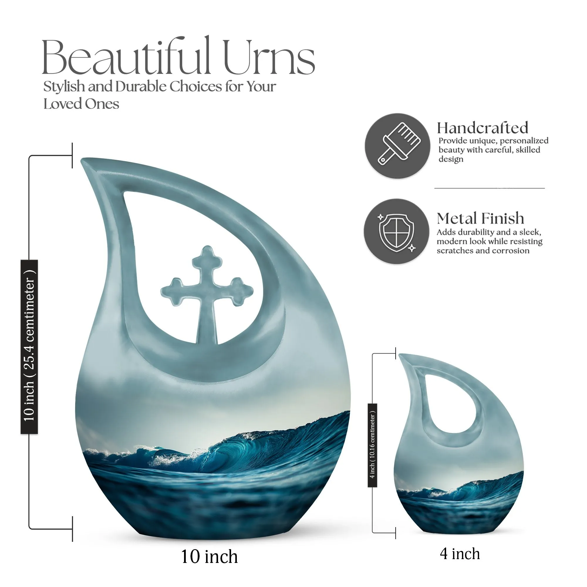 Ocean Waves Urn: Embracing Cross Drop Memorial Keepsake Urn