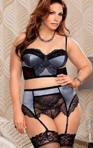 Silver Bells Panty,Bra & Garterbelt 3pc Set Plus Size